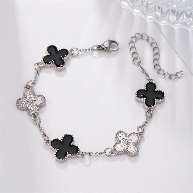 

Spring Summer Clover Charm Bracelet With Alloy Leaf Motif For Women Men Gift Balck