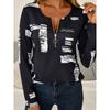 T-shirt da donna con stampa creativa, zip e maniche lunghe, traspirante, morbida e confortevole, adatta per l'abbigliamento casual tutto l'anno
