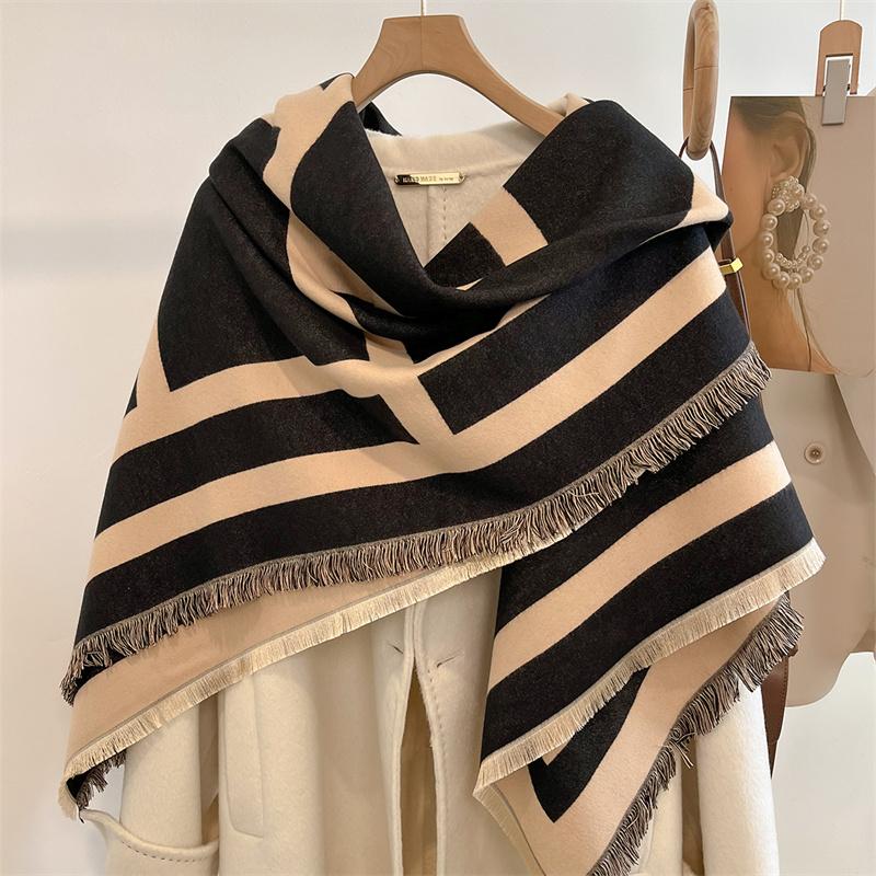 Winter Thick Warm Double Cashmere Scarf Shawl For Women Fashion Lady Long Camellia Temperament Blanket Bandana