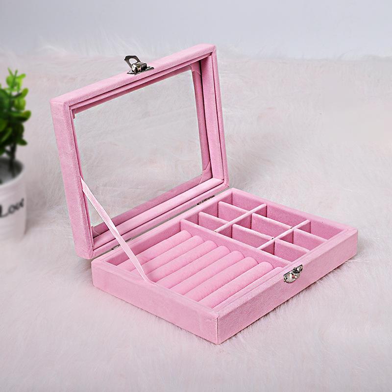 Velvet Flannel Jewelry Storage Box for Necklaces, Rings, and Earrings - Single Layer Korean Design