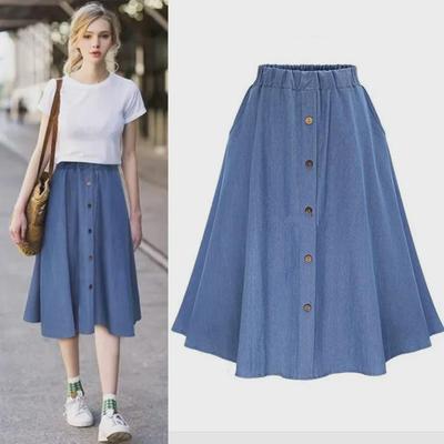European and American A-Line Denim Mid-Length Skirt - Spring/Autumn 2020 Edition