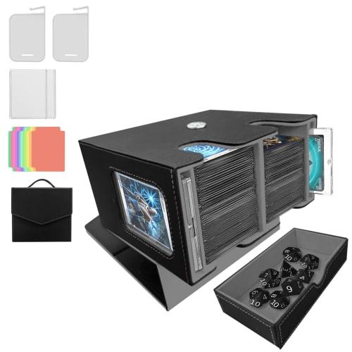 

Heeloo [New Model with Carry Handle] Deck Case, Trading Card Case, PU Leather, Holds 400+ Trading Cards, Large Capacity, Two Compartments, 12 Divider