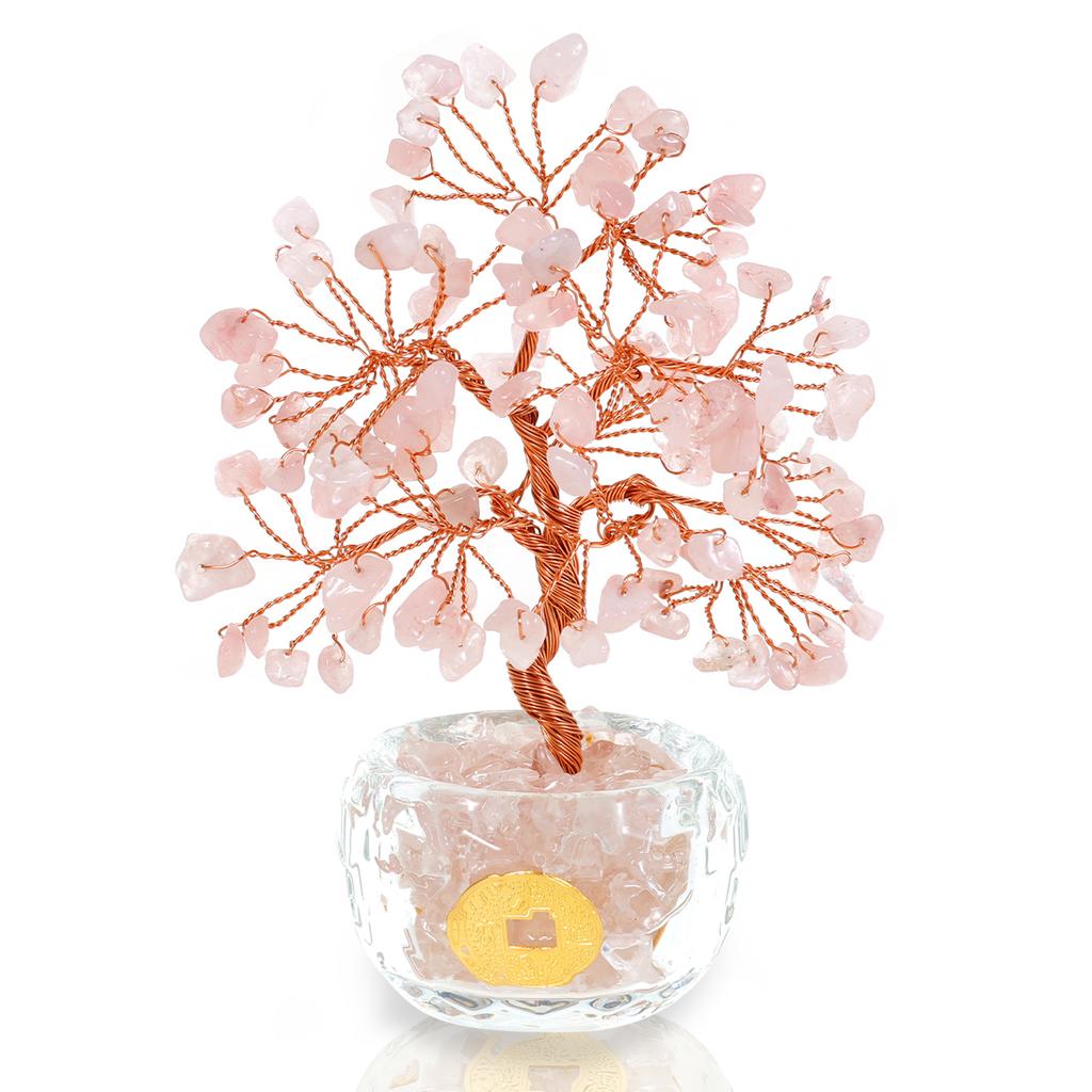 1 Pc Natural Crystal Tree Handmade Tree Copper Wire Life Small Bowl Flowerpot Base Quartz Plant Decor for Living Room Home Decor