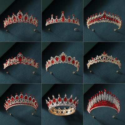 Barock Goldfarben Rote Kristall Tiara und Kronen Strass Brautdiadem Krone Tiara für Frauen Hochzeit Haarschmuck Schmuck