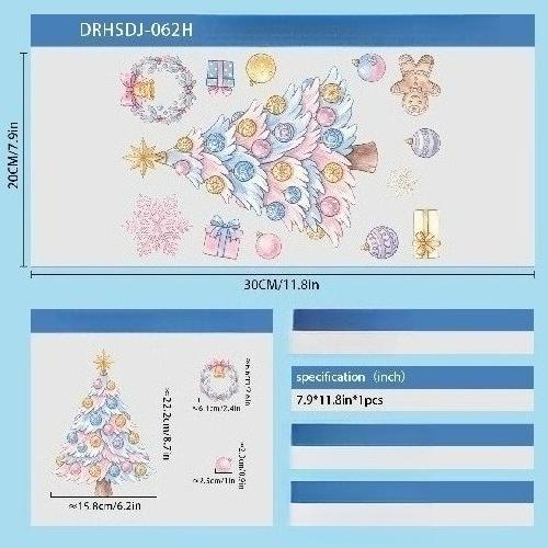 Natale Blu Pupazzo di Neve Adesivi per Finestra Babbo Natale Uccello Fiocco di Neve Alce Ornamenti Buon Natale Felice Anno Nuovo