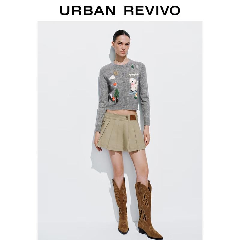 UR 2025 Autumn Women's Casual Embroidered Short Knit Cardigan