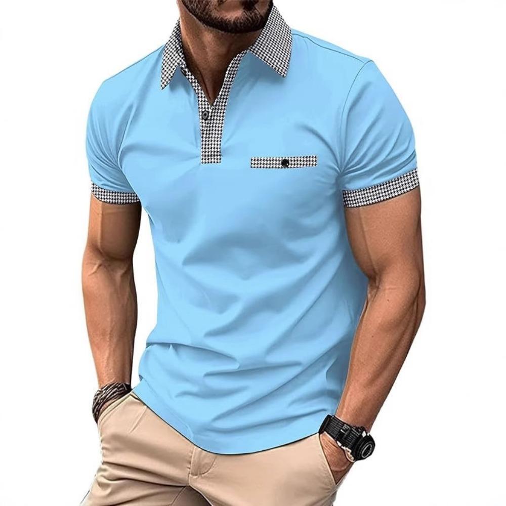 

Summer Men s Polo Shirt Embroidered Lapel Short Sleeved T-shirt 3XL небо синє кольору