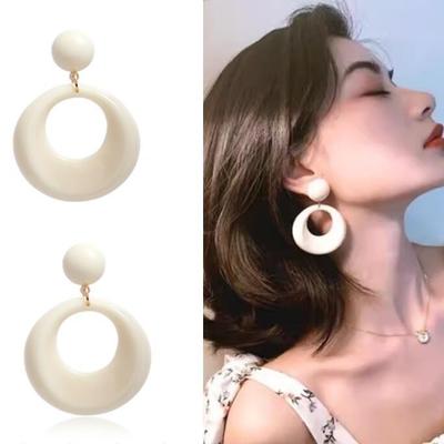 Vintage Ohrringe Weiß Übertrieben Großer Ring Emaille Ohrclip Ohne Ohrstecker für Damen