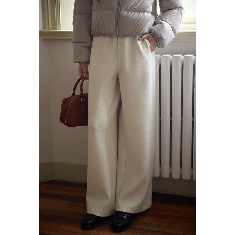 Yimeng 2025 Korean Style High Waist Winter White Wool Wide-Leg Trousers Large