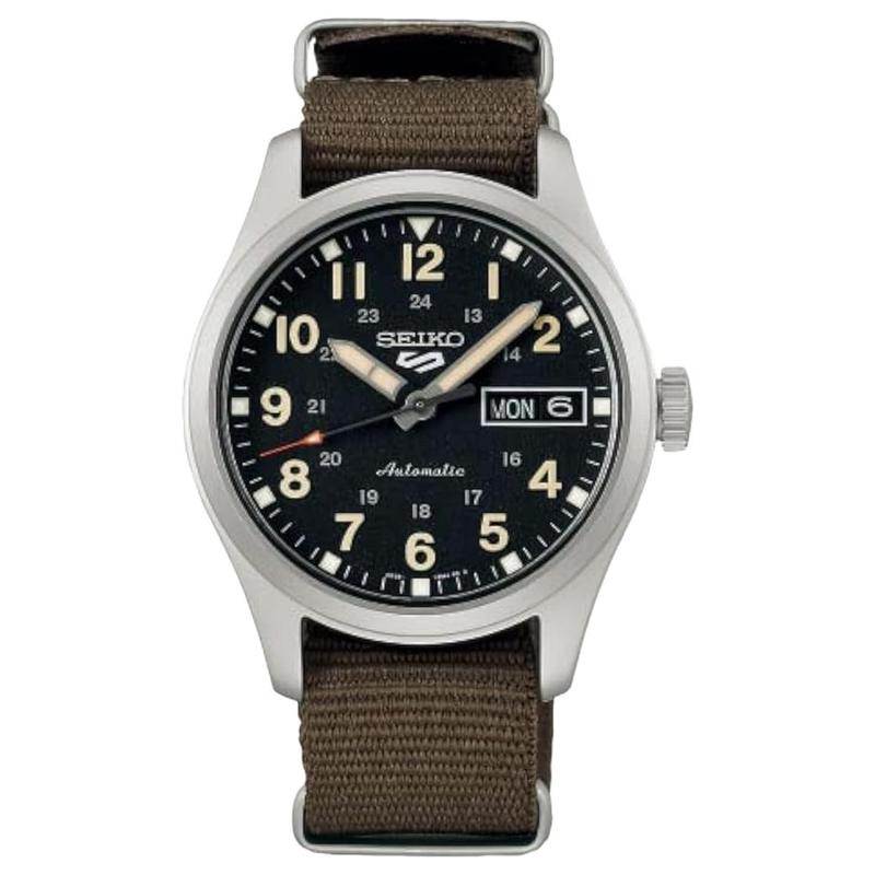 SEIKO 100-meter waterproof trendy style Automatic nylon strap 36.4mm same style for men and women black dial SRPJ85 чёрный