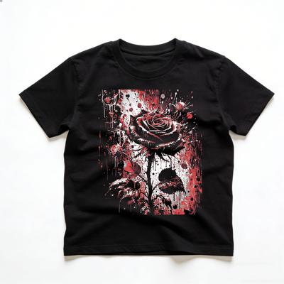 Adult and Childrens Splashedink Artistic Gothic Rose Cotton Tshirt A Musthave for Streetstyle Subculture