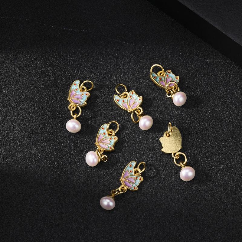 Sand Gold Butterfly Enamel Pendant with Strong Color Retention - DIY Jewelry Accessory