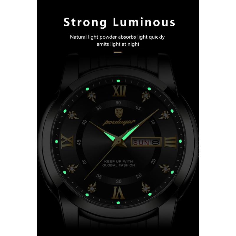 POEDAGAR Sport Casual Man Wristwatch Waterproof Stainless Steel Luminous Original Watch Date Week Quartz Watches Reloj