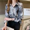 Frühlings-Lockeres Damen-Shirt mit Tintenspritzer-Print, langärmeliges Damen-Shirt, Langarm, Umlegekragen, Blusas Mujer De Moda 2022