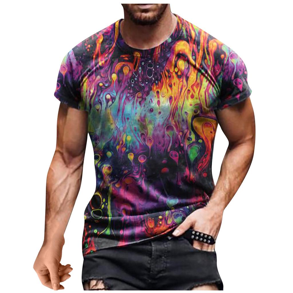 Men's Summer Casual 3D Printed Short Sleeve Round Neck Top T-shirt Blouse