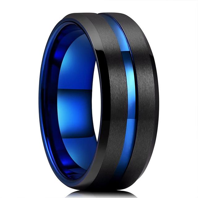 Mode 8mm Männer Rote Nut Abgeschrägte Kante Edelstahl Keltischen Drachen Ring Zirkon Inlay Rot Carbon Fiber Ring Männer hochzeit Band