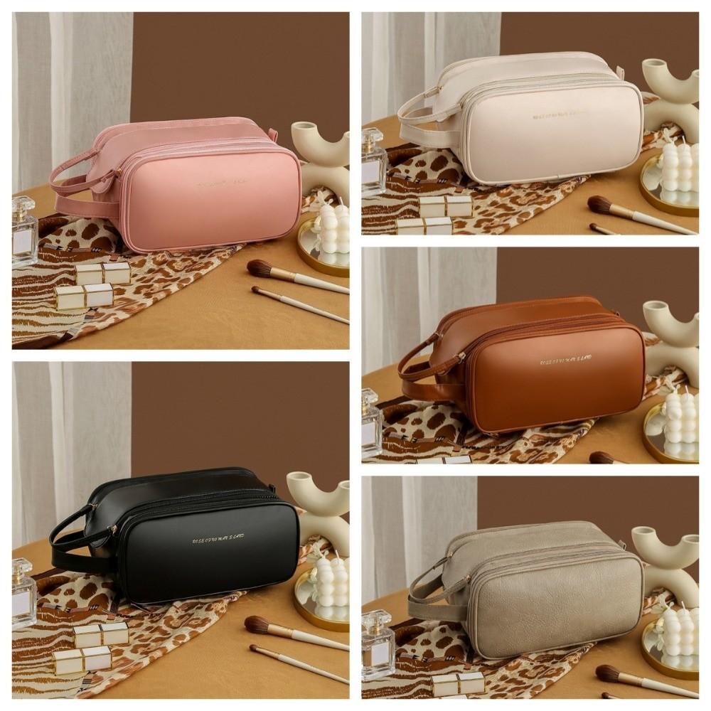 Double Zipper Makeup Pouch Bag Multifunction Travel Wash Bag PU Leather Cosmetic Bag  Female/Girls
