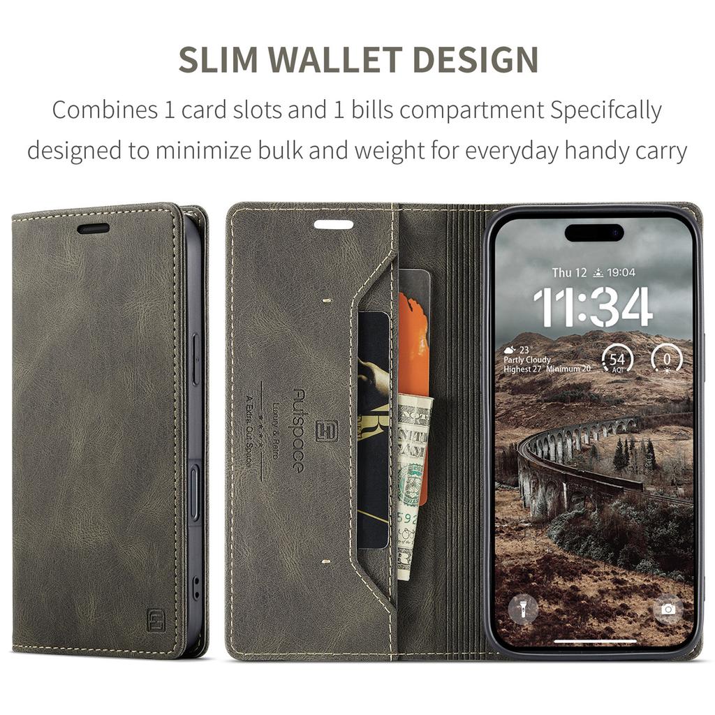 For iPhone 16 Pro Max Vintage Leather Flip Wallet Case with RFID Blocking Card Slot, Matte Retro Folio Cover for Women Men (4 Colors)