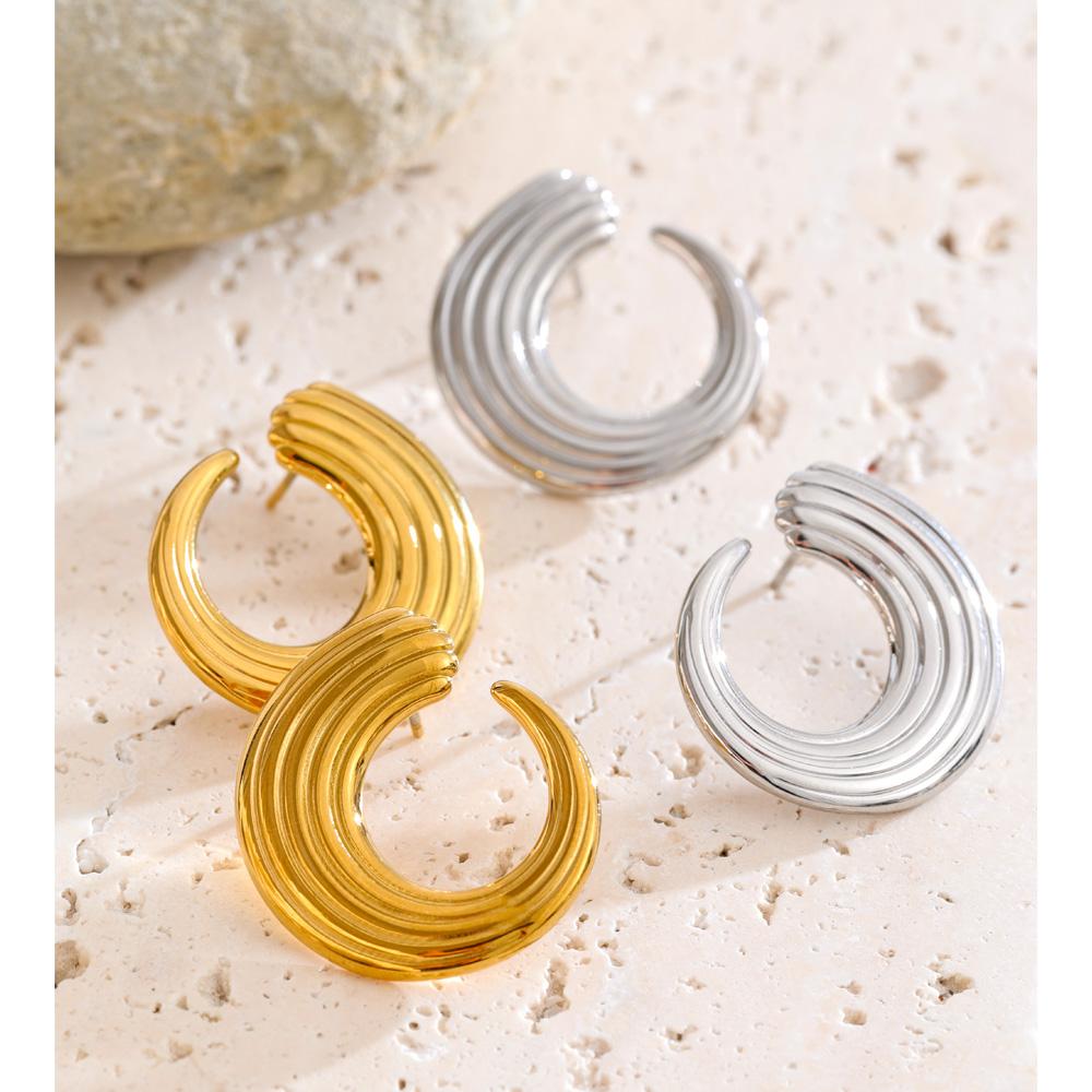 Eetit Stainless Steel Geometric Stripe Hollow Stud Earrings for All Occasions Anti Allergic Metal Simple Daily Modern Jewelry