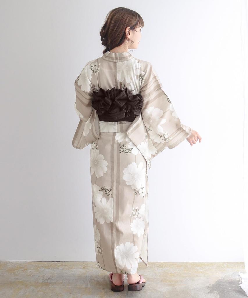 Yukata change set heiko F One Size Fits [KYOETSU] set, weave, unbleached, 6-piece (yukata, obi, underwear, geta, waistband) Women's (14.Twilight