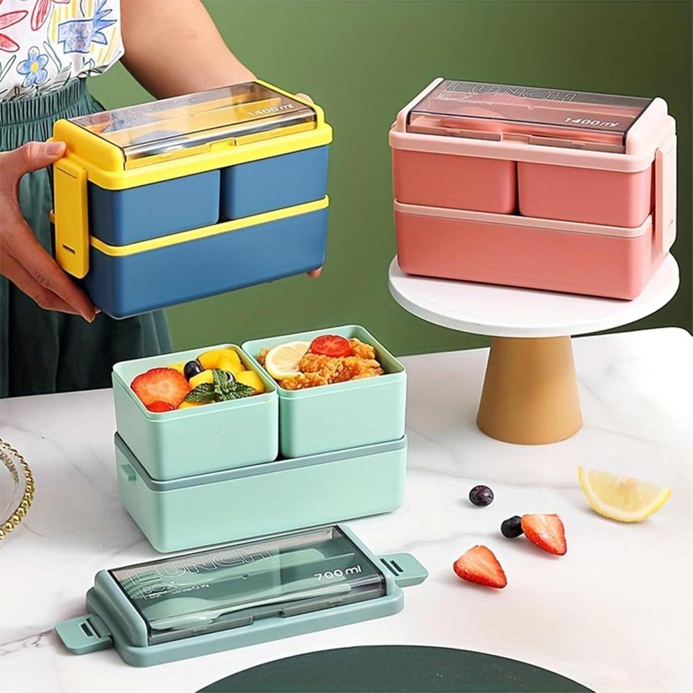 With Fork and Spoon Lunch Box Double Layer Food Storage Container Hot Dinnerware Set  Students