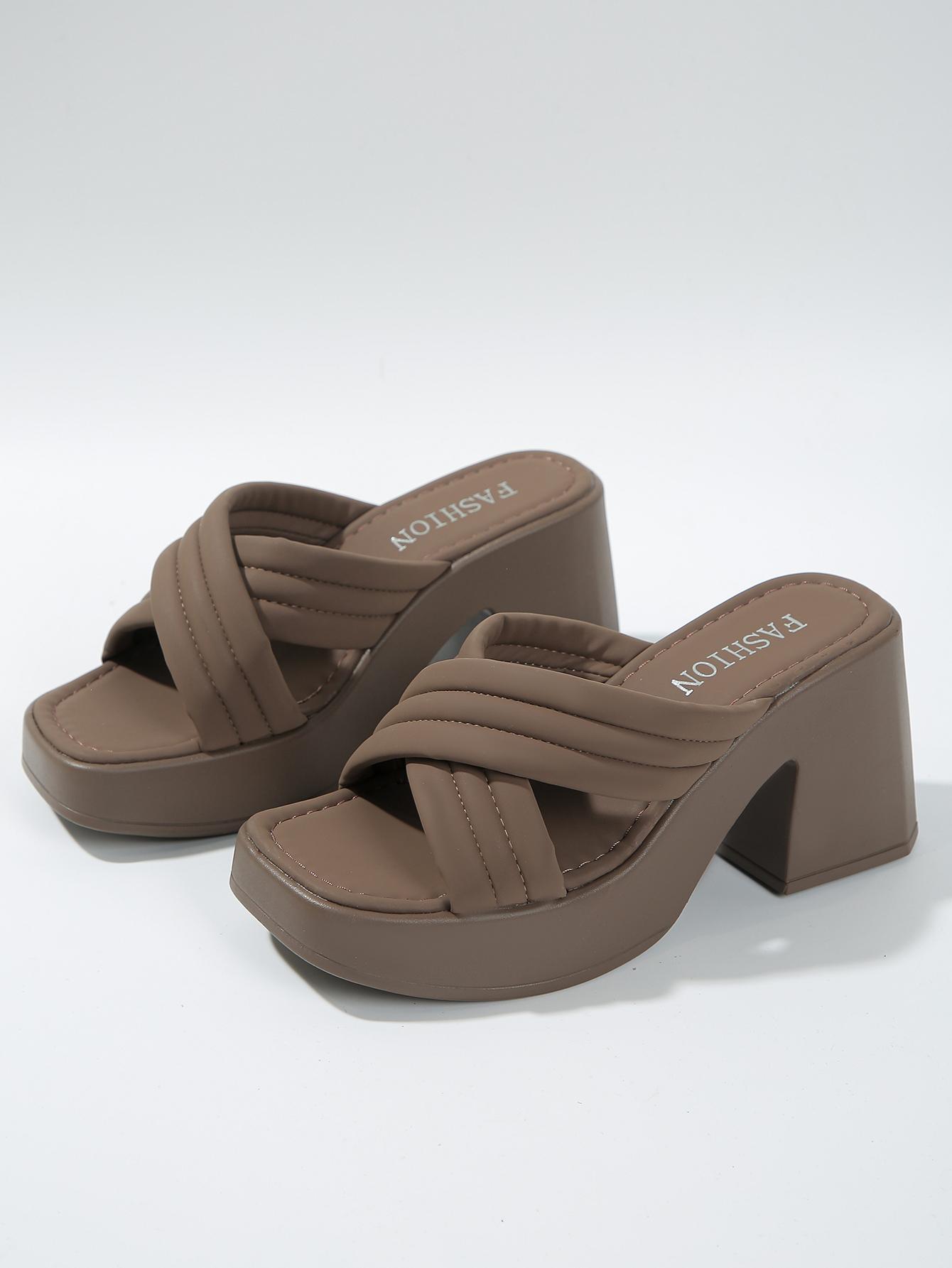 

Летние женские туфли на платформе с толстым каблуком, ретро-туфли без застежек с квадратным носком для женщин, женские уличные тапочки на высоком каблуке 42 кофейный