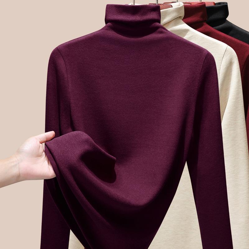 Wool Silk Turtleneck Bottoming Shirt Women's Autumn Clothes Thermal Underwear Heating Warm Velvet Inner Long-sleeved Top Winter