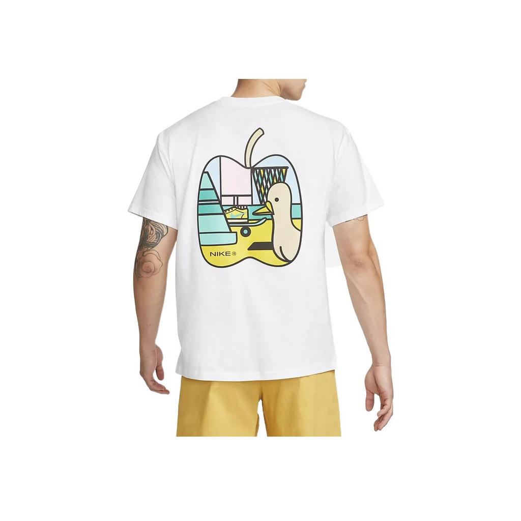 Nike SB Pánské tričko s kresleným potiskem, rovný střih, ležérní, americký vintage styl, krátký rukáv, bílé DR7762100