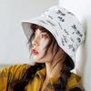 Nowy Dwustronny Kapelusz Bucket Hat Męski Damski Japoński Graffiti Litery Outdoorowe Kapelusze Przeciwsłoneczne Unisex Szerokie Rondo Składane Kapelusze Rybackie