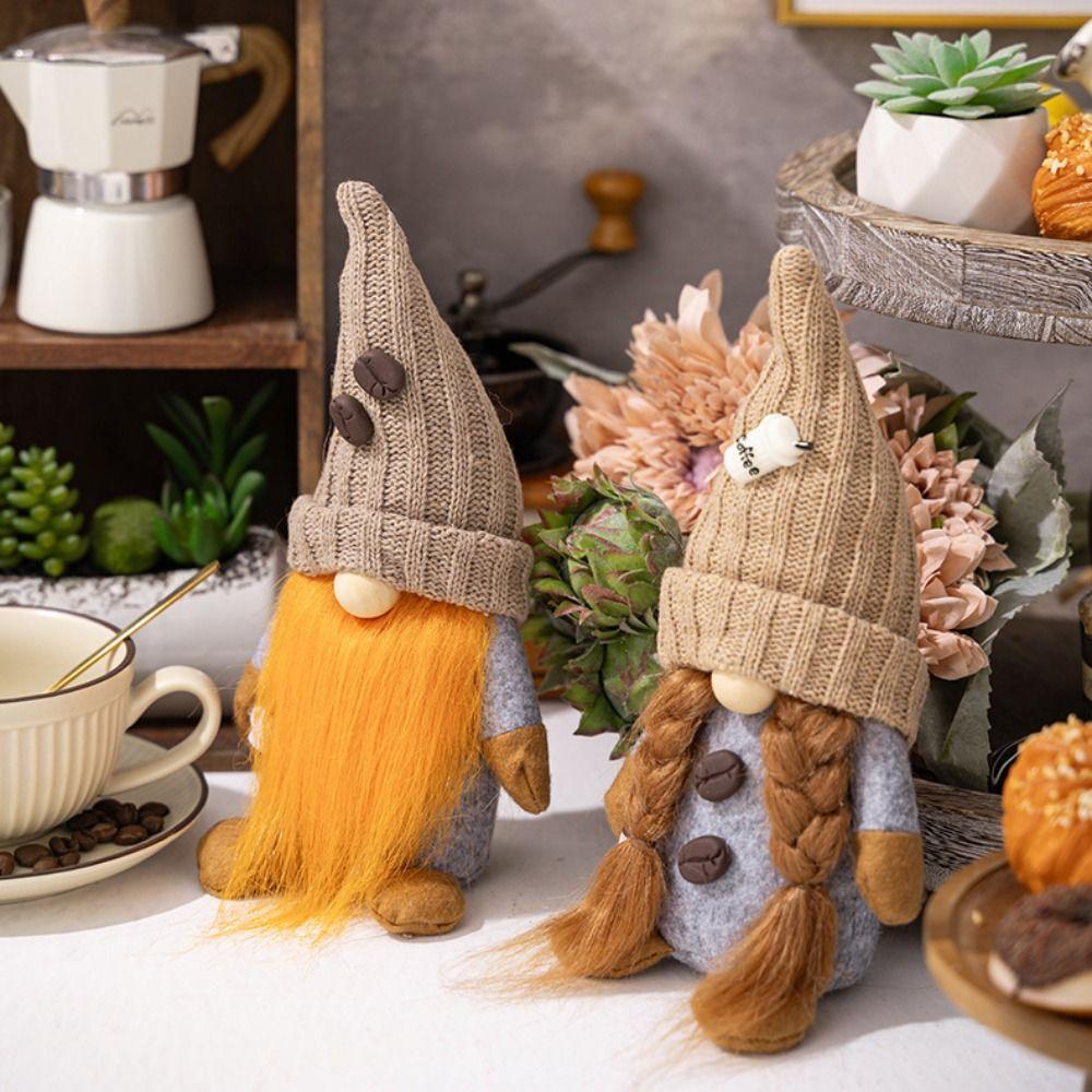 With Knitted Hat Coffee Gnomes Plush Doll Cute Elf Dwarf Plush Figurine  Desktop Xmas Ornament