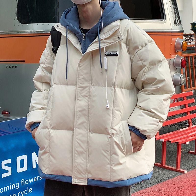 

Новая куртка с капюшоном и хлопковой подкладкой, модный бренд, зимний поддельный комплект из двух частей, универсальный теплый утолщенный костюм большого размера для хлеба 4XL