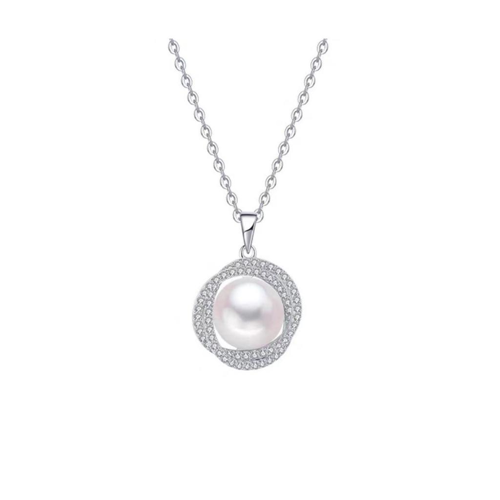 Titanstahl-Halskette Verblasst nicht Voller Diamanten Möbius Französische Perlenanhänger Temperament Leichter Luxus Vielseitige Schlüsselbeinkette Schmuck