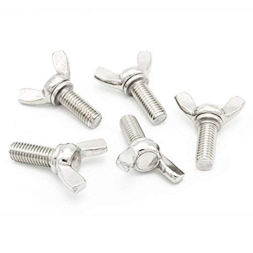 5 Pieces M6 x 10mm 1mm Pitch 304 Stainless Steel Thumb Screw Butterfly Bolts Silver