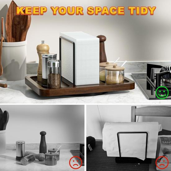 Kitchen Storage Rack Wooden Napkin Holder Rotating Spice Rack Multi-functional Vertical Seasoning Organizer
