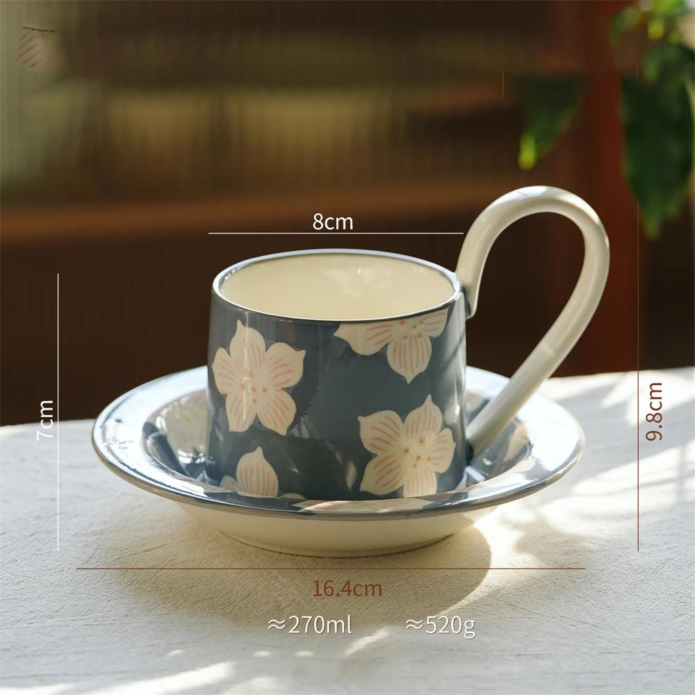 Chinese Style Ceramic Coffee Cup Flower Design Sense Coffee Cup And Saucer Kitchen Supplies Cup And Saucer Suit Microwave Oven