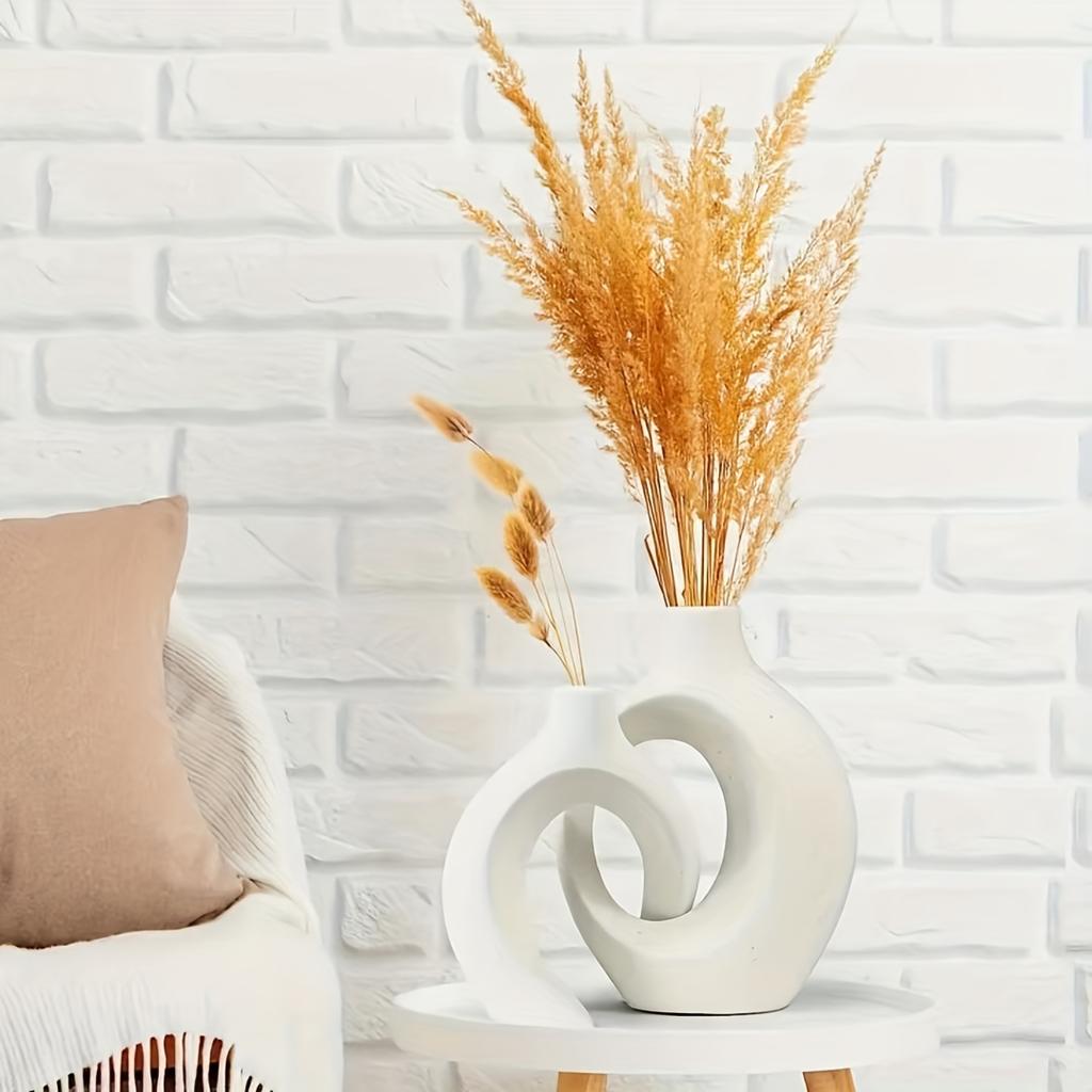 Hul Keramisk Vasesett på 2, Kosete Rund Boho Smultring Moderne Vase Nordisk Minimalistisk Dekorativ Vase for Moderne Trendy Hjem Bord Midtpunkt Dekor