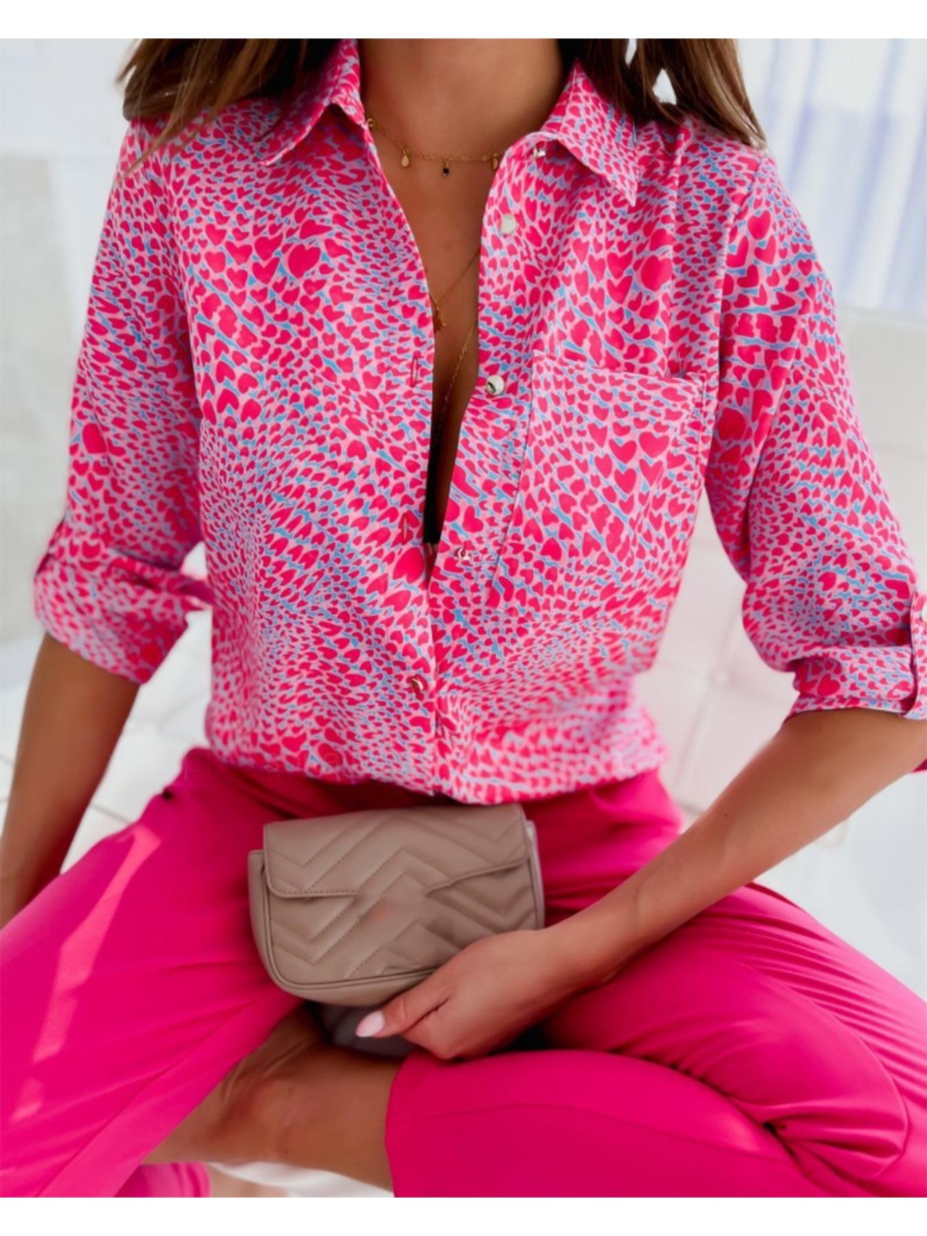 

Отложной воротник с принтом, длинные рукава, рубашки, женские пуговицы, футболки, женские блузки, повседневный топ L