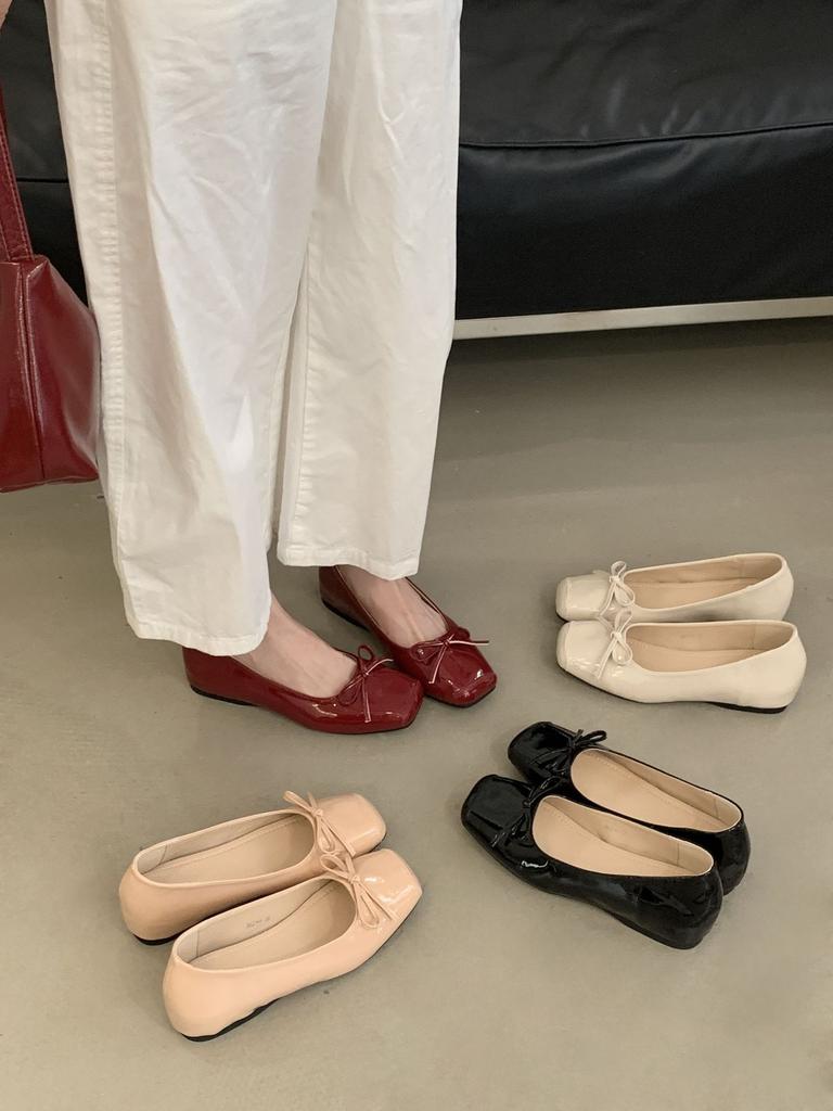 2025 French grandma shoes inner height increase shallow mouth inner height increase single shoes soft sole not tired foot bow ballet shoes