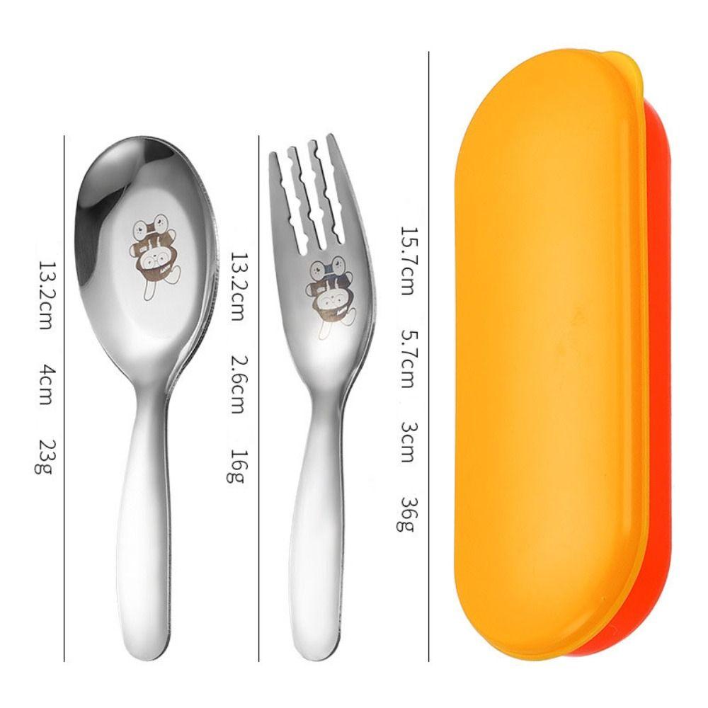 410 Stainless Steel Spoon Fork Set Rabbit Short Handle Cutlery Set Storage Case Portable Kids Tableware