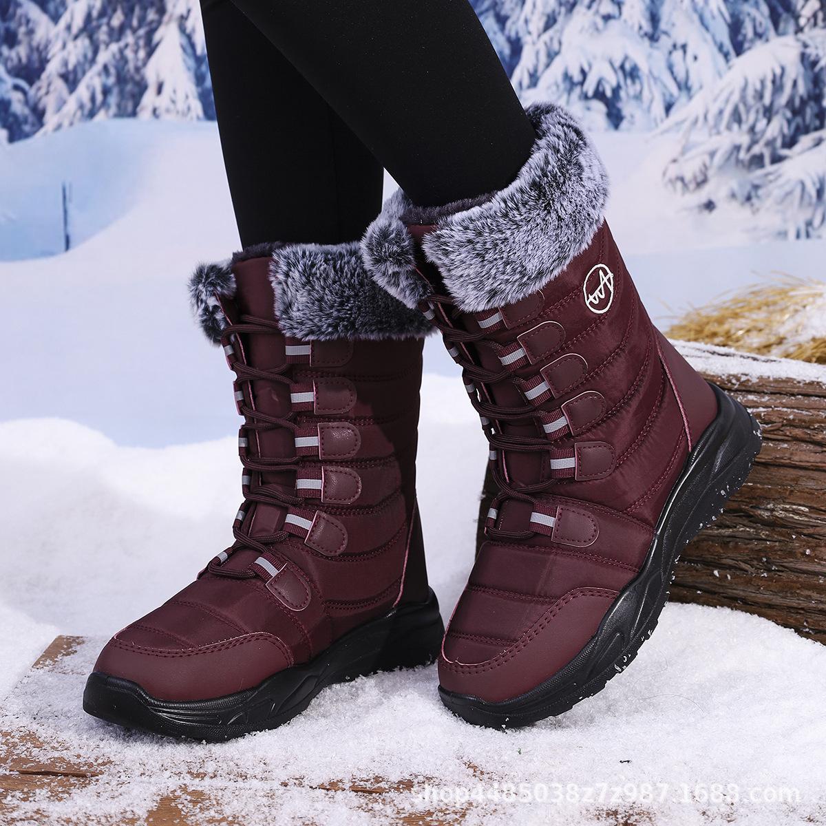 

Женские зимние теплые ботинки для снега, нескользящие, водонепроницаемые, до середины голени, ботинки с подкладкой из искусственного меха, походные ботинки на шнуровке для женщин 45 красный