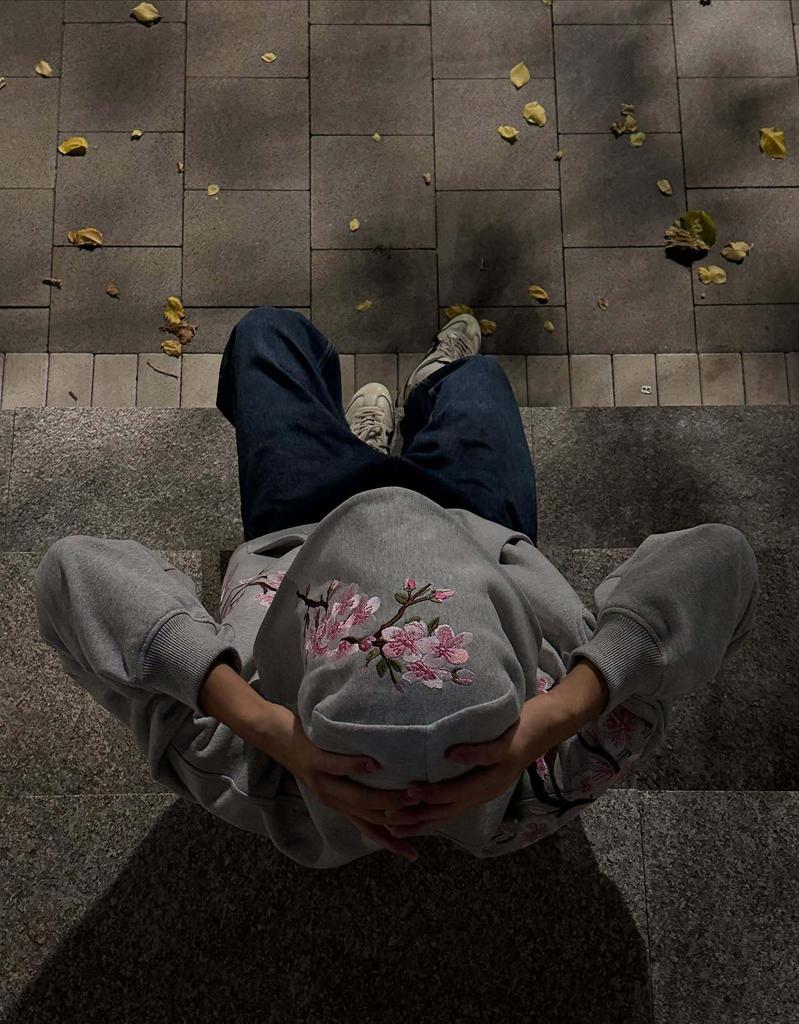 Retro Floral Kirschblüte Bestickt Street Style Unisex Hoodie