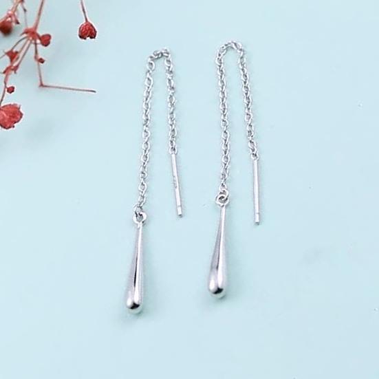 1 Pair Drop Earrings Long Tassel Teardrop Pendant Artificial Silver Chain Threader Dangle Earrings for Party