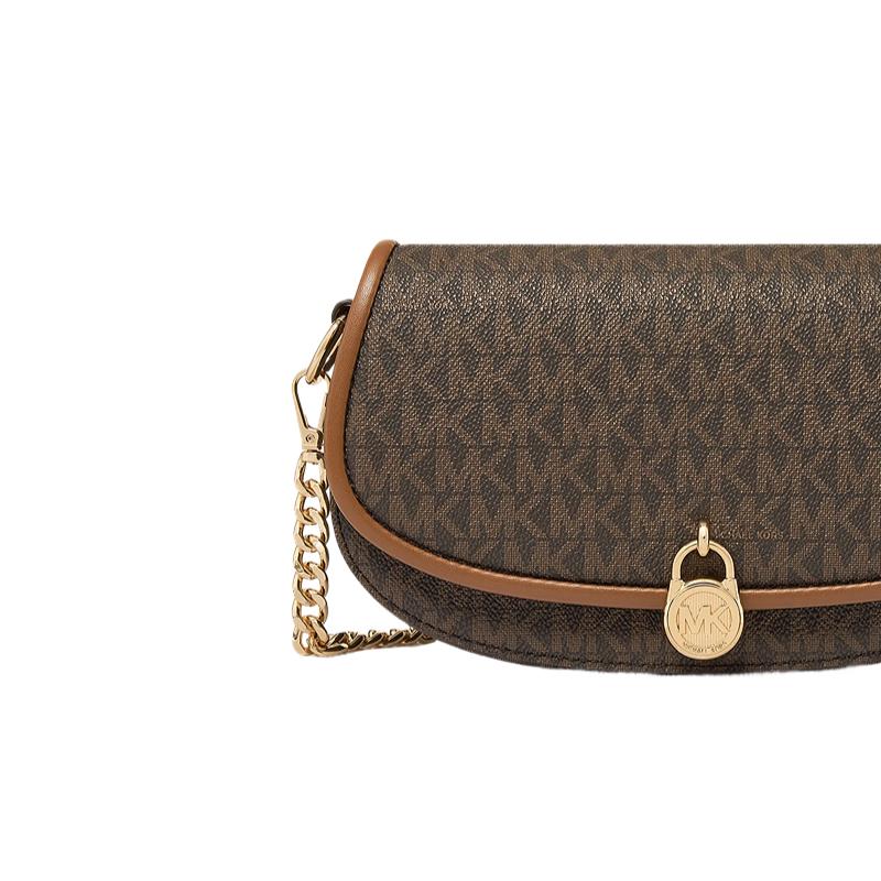 Michael Kors MK Mila Monogram Gold Lock Crossbody Bag Small Women Bags Dark-Brown 35F5GIMC1B-200