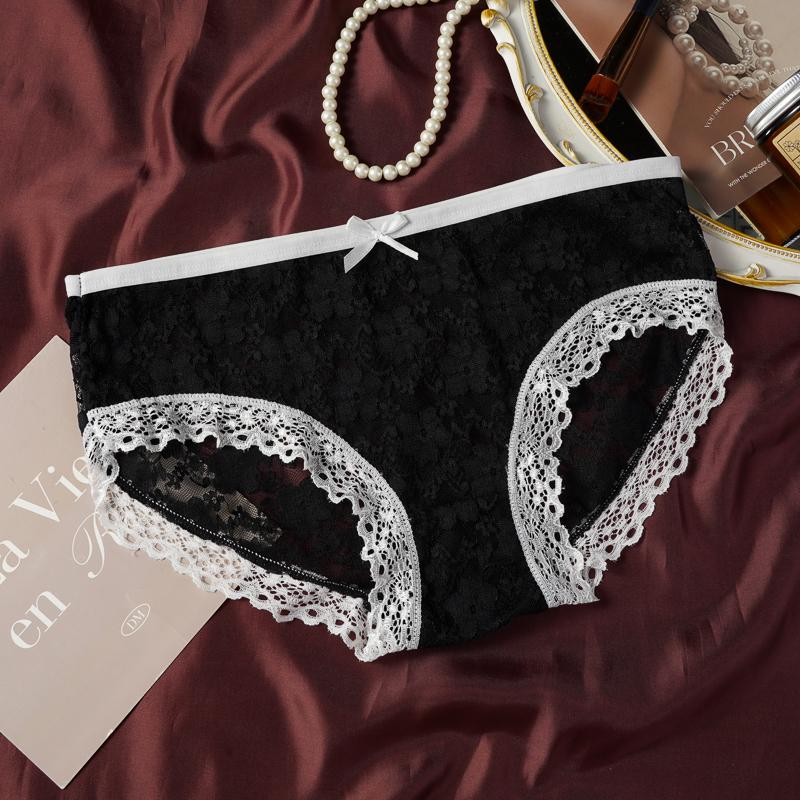 Sexy Transparent Lace Flower Panties New Fashion Middle Waist Bowknot Mesh Underwear for Women Lingerie