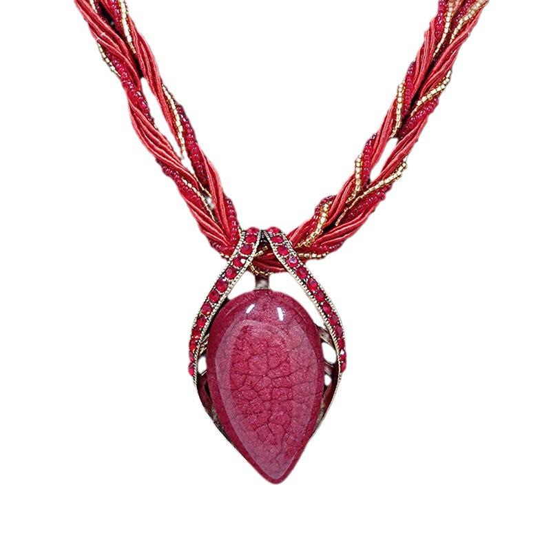 Bohemian Water Drop Pendant Necklace: Retro Ethnic Style Fashion Alloy