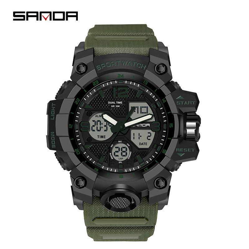 SANDA Women's Trendy LED Dual Display Waterproof Watch with Hourly Chime
