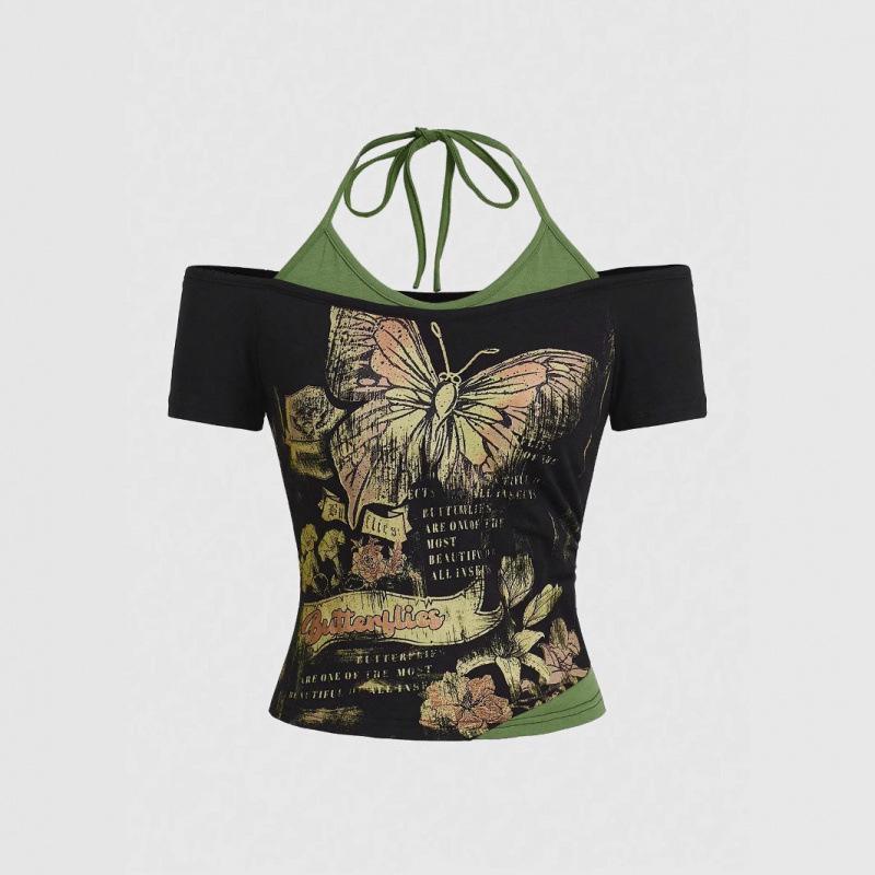 T-shirt Set Estivo Gotico con Fantasia Europea e Americana - Tendenza INS - Manica Corta da Donna