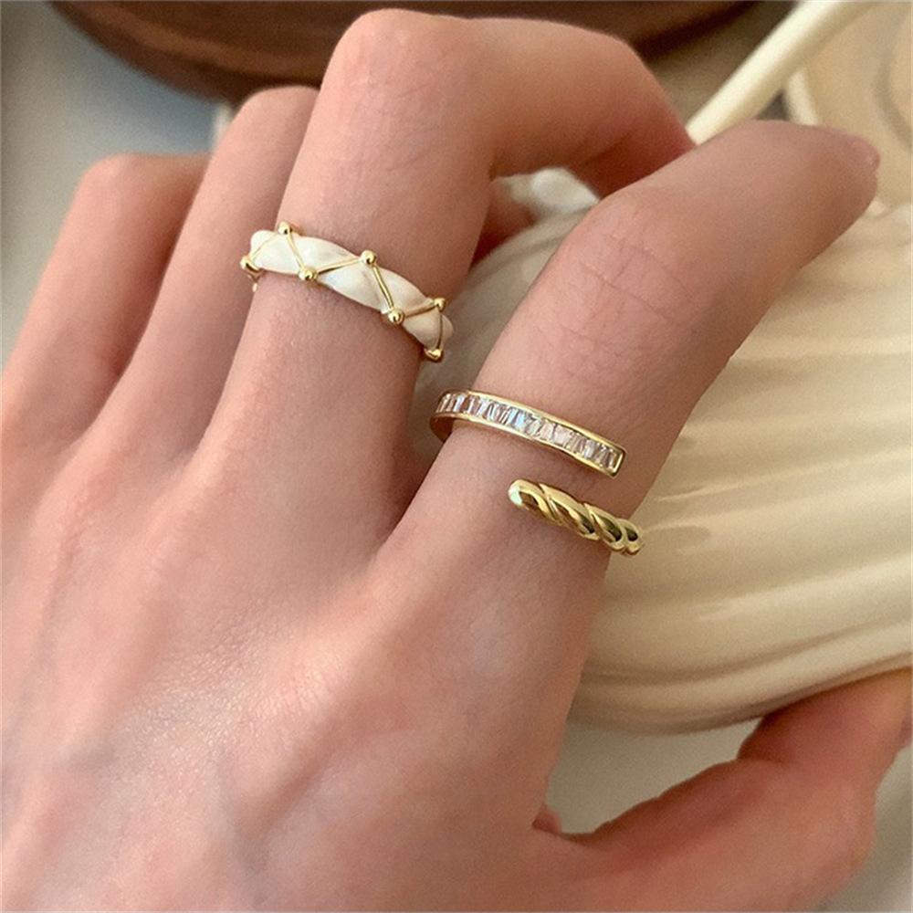 Koreanische Version Strass Emaille Ring Mode Leichter Luxus Nischen Design Zeigefinger Ring Temperament Offener Ring Trend