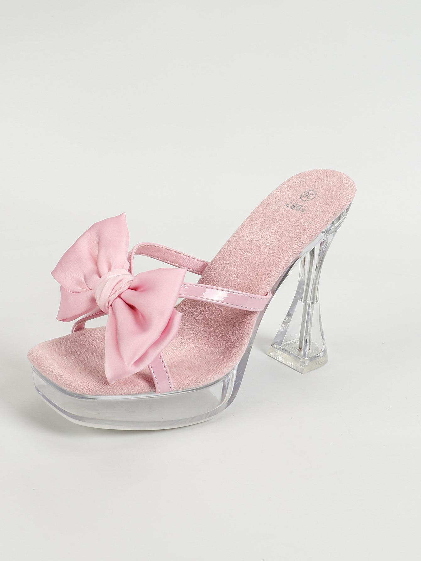 

Женские босоножки на платформе, сексуальные, прозрачные, для ночного клуба, толстый каблук, квадратный, нескользящий, с цветком, 12 см, LFD-1987-48 40 розовый
