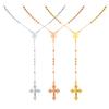 Stainless Steel Prayer Beads Rosary Necklace with Cross Pendant, Y-Shaped Long Chain Virgin Mary Necklace, Religious Jewelry